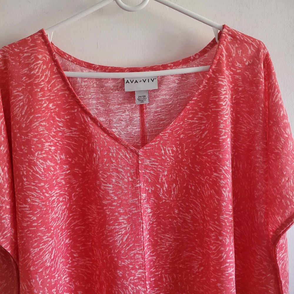 AVA & VIV Women's Bat Wing patterned shirt size 2x/3x NWT Coastal Resortwear - Picture 2 of 10